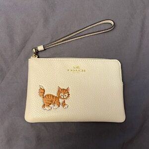 Coach Corner Zip Wristlet With Dancing Kitten